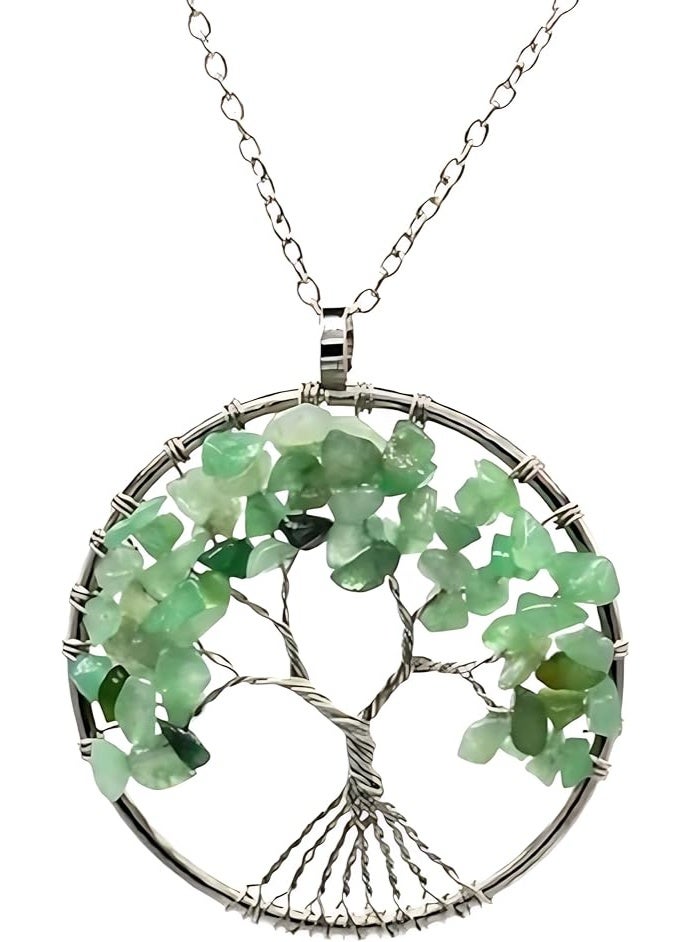 Moon Of Noon Tree of Life Green Aventurine Pendant Necklace for Women & Men – Natural Green Gemstone Jewelry – Healing Crystal Necklace – Adjustable Chain Gift - Image 1