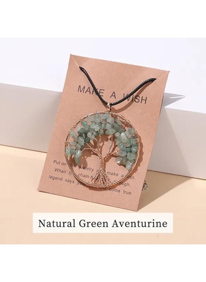 Moon Of Noon Tree of Life Green Aventurine Pendant Necklace for Women & Men – Natural Green Gemstone Jewelry – Healing Crystal Necklace – Adjustable Chain Gift - Image 2