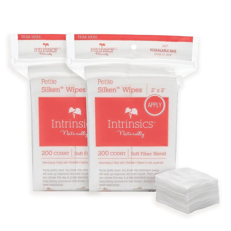 Intrinsics Petite Silken Wipes  2x2 4Ply LintFree Cotton Pads  LowAbsorbent Soft and Biodegradable  2 Pack 400 Count