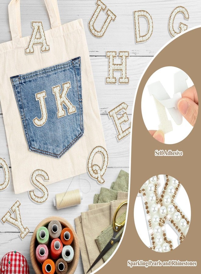 Morcheiong 26Pcs Pearl Rhinestone Letter Patches Self Adhesive A-Z, Stick on Pearl Letter Patches for Clothes, Fabric, Backpack (Light Yellow) - Image 3