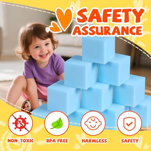 COZYTRAUM 48Pack 5 Inch Foam Cubes Soft Play Pit Fillers for Indoor Games Trampoline Rock Climbing Mats Light Blue - Image 5