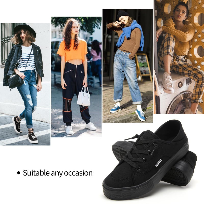 hash bubbie Women's Slip on Shoes Canvas Shoes Non Slip Fashion Canvas Sneakers for Women Low Top Loafer(Full Black.US10) - Image 5
