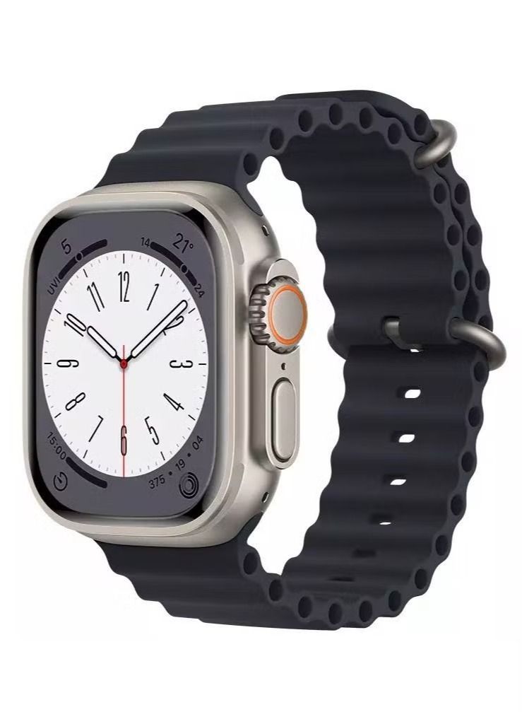 Zaboon Ocean Silicone Rubber Watch Band Strap for Apple Watch Ultra 49mm/45mm/44mm/42mm Ocean Midnight Black - Image 1