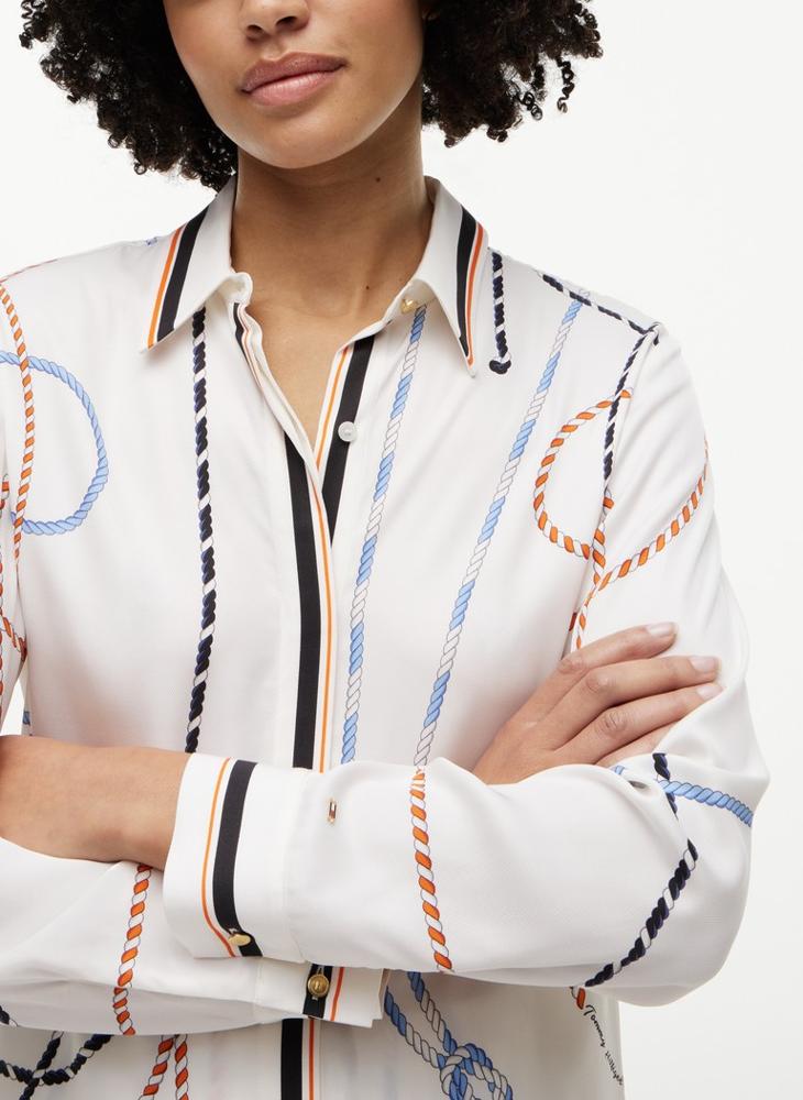 TOMMY HILFIGER Regular Fit Rope Print Gold-Tone Button Shirt - Image 3