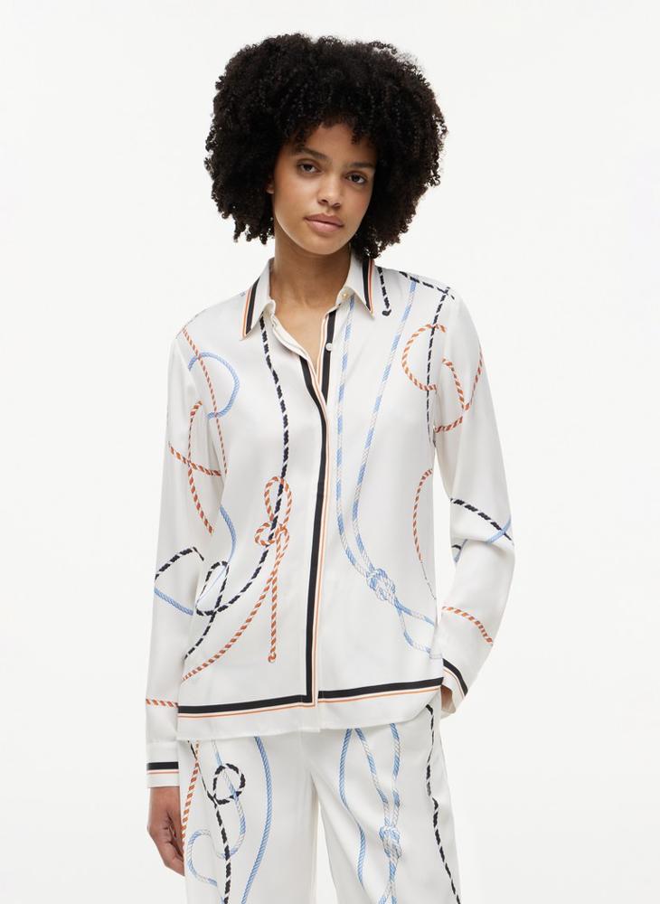 TOMMY HILFIGER Regular Fit Rope Print Gold-Tone Button Shirt - Image 1