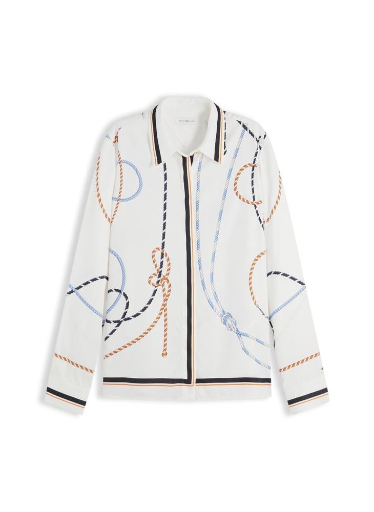 TOMMY HILFIGER Regular Fit Rope Print Gold-Tone Button Shirt - Image 5
