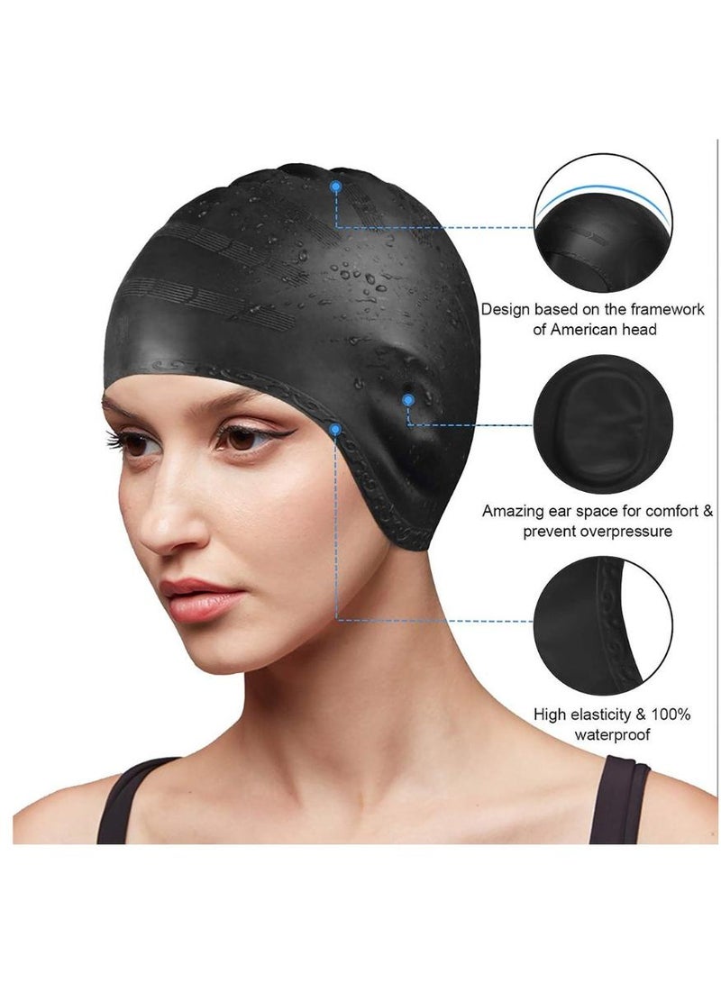 Al Kanzi 2Pcs Durable Waterproof Swim Cap with Ear Protection Anti-Chlorine and Anti-Bacterial Swimming Cap 3D Ergonomic Design and Skin Friendly Keeps Hair Clean - Image 2