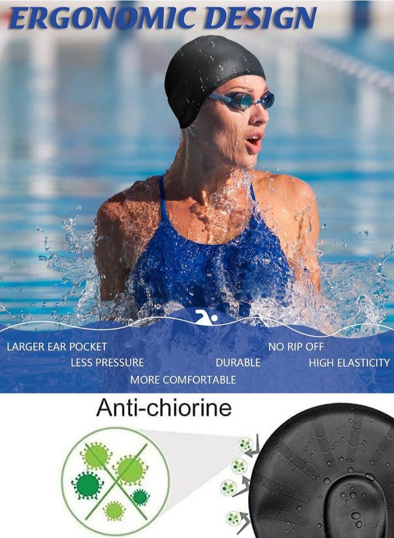 Al Kanzi 2Pcs Durable Waterproof Swim Cap with Ear Protection Anti-Chlorine and Anti-Bacterial Swimming Cap 3D Ergonomic Design and Skin Friendly Keeps Hair Clean - Image 4