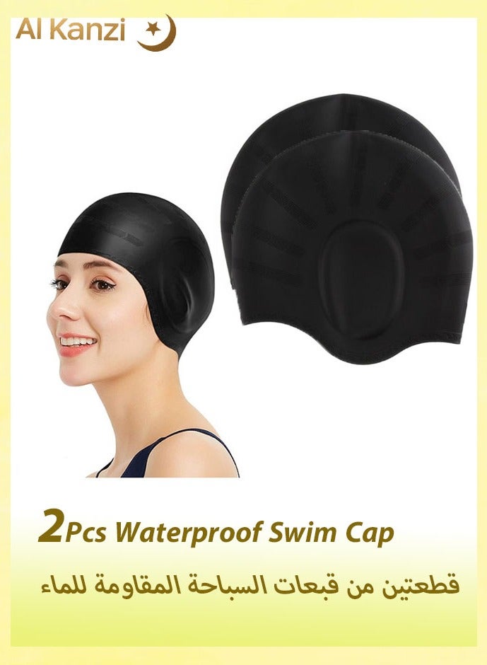 Al Kanzi 2Pcs Durable Waterproof Swim Cap with Ear Protection Anti-Chlorine and Anti-Bacterial Swimming Cap 3D Ergonomic Design and Skin Friendly Keeps Hair Clean - Image 1