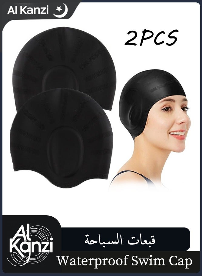 Al Kanzi 2PCS Durable Waterproof Swim Cap with Ear Protection Anti-Chlorine and Anti-Bacterial Swimming Cap 3D Ergonomic Design and Skin Friendly Keeps Hair Clean - Image 1