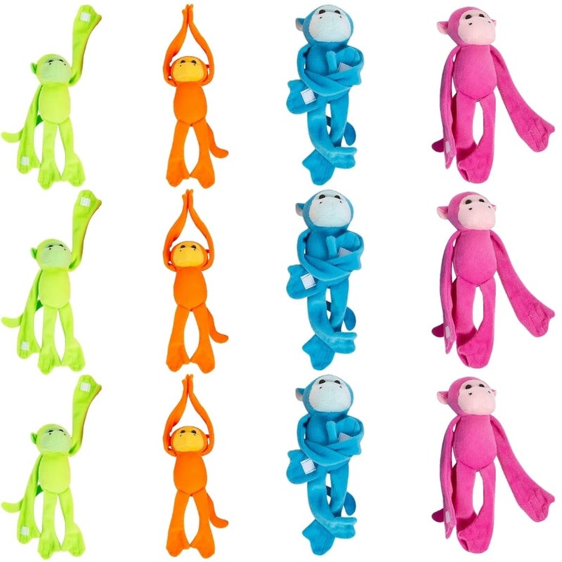 Fun Express Monkey Stuffed Animal 12 Pack Cute Hanging Monkey Plush Toys for Kids with Velcro Hands Jungle Stuffed Animals for Birthday Party Favors Classroom Decor Gifts - Image 3