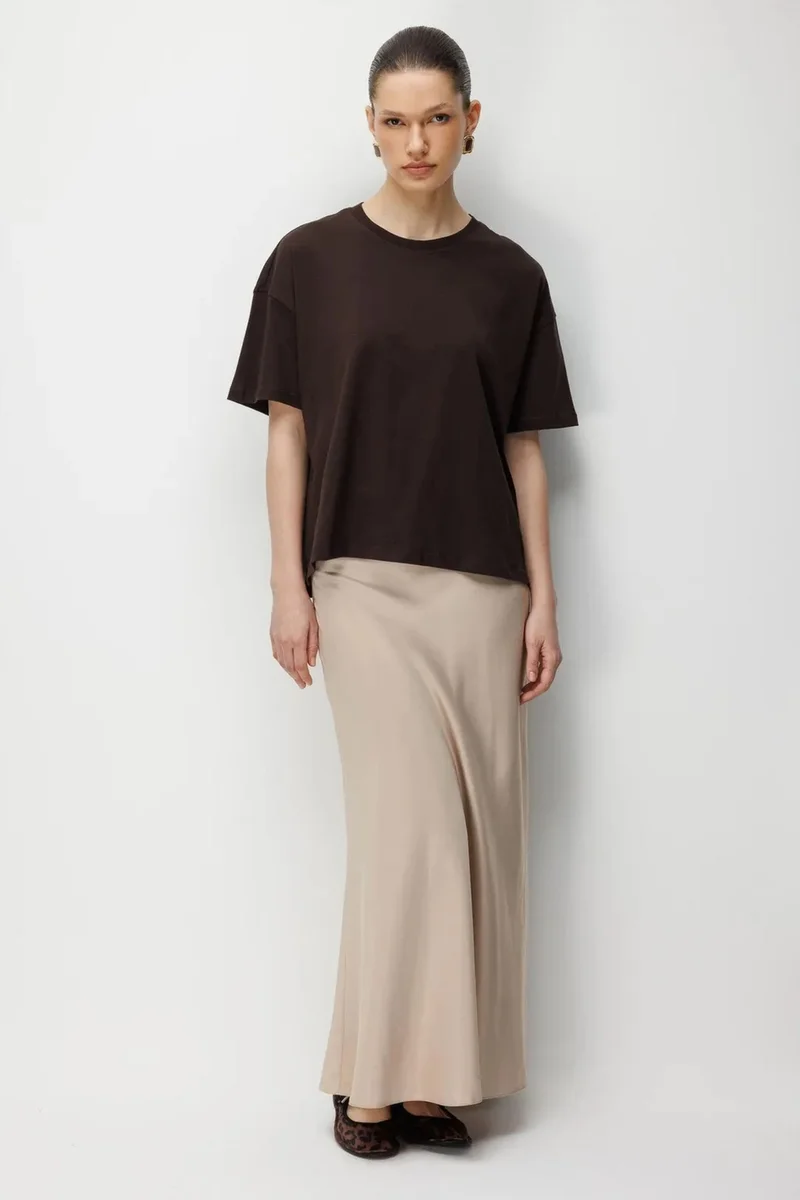 Mixray MIXRAY Oversized Crew Neck Plain T-Shirt with Slit