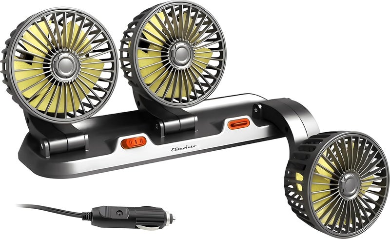 EliteAuto 12V DC High Speed Low Noise Telescopic Adjustment Car Fan for Dashboard 360 Degree Rotatable Triple Head Powerfull 2 Speed Turbine Shape Cooling Air Fan (Copper Motor) - Image 2