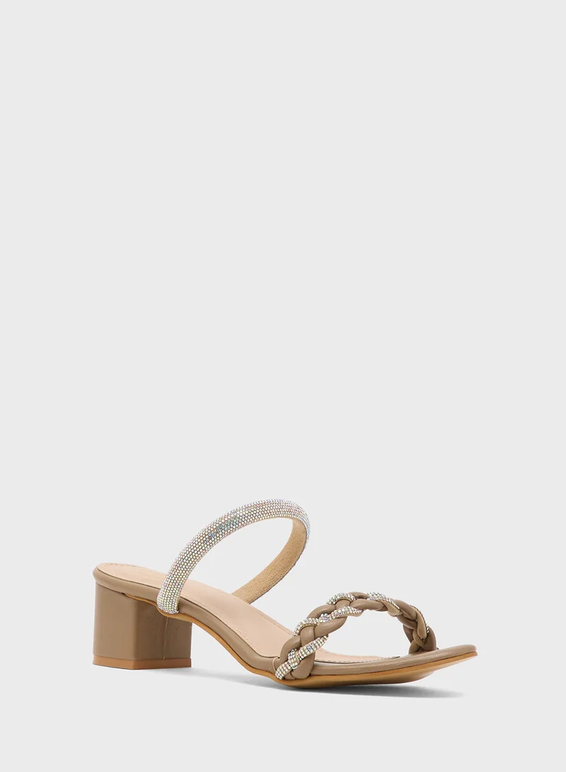 Pink Step Diamante Heeled Sandal
