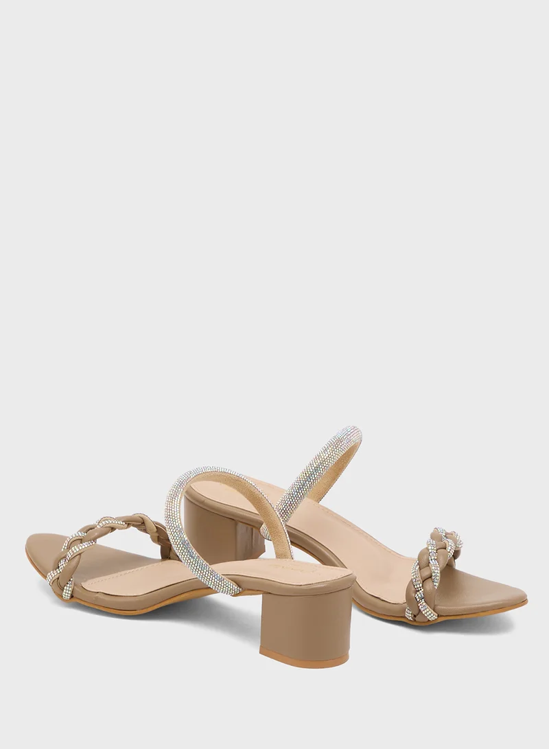 Pink Step Diamante Heeled Sandal