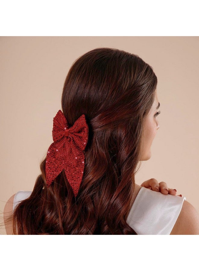 Radhu & Kabby Fancy Hair Bow Clip | Bow Style Ribbon Bow Tie Clip | Suitable for Girls/Women of All Age Group | Goes Well With All Attire | Red Maroon Colour | Pack of 1 - Image 5