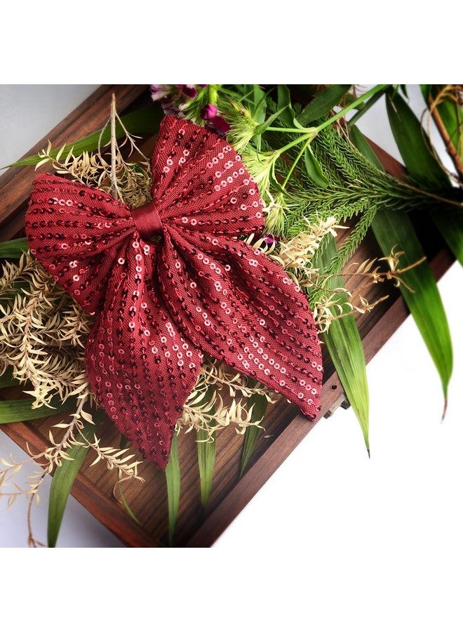 Radhu & Kabby Fancy Hair Bow Clip | Bow Style Ribbon Bow Tie Clip | Suitable for Girls/Women of All Age Group | Goes Well With All Attire | Red Maroon Colour | Pack of 1 - Image 2