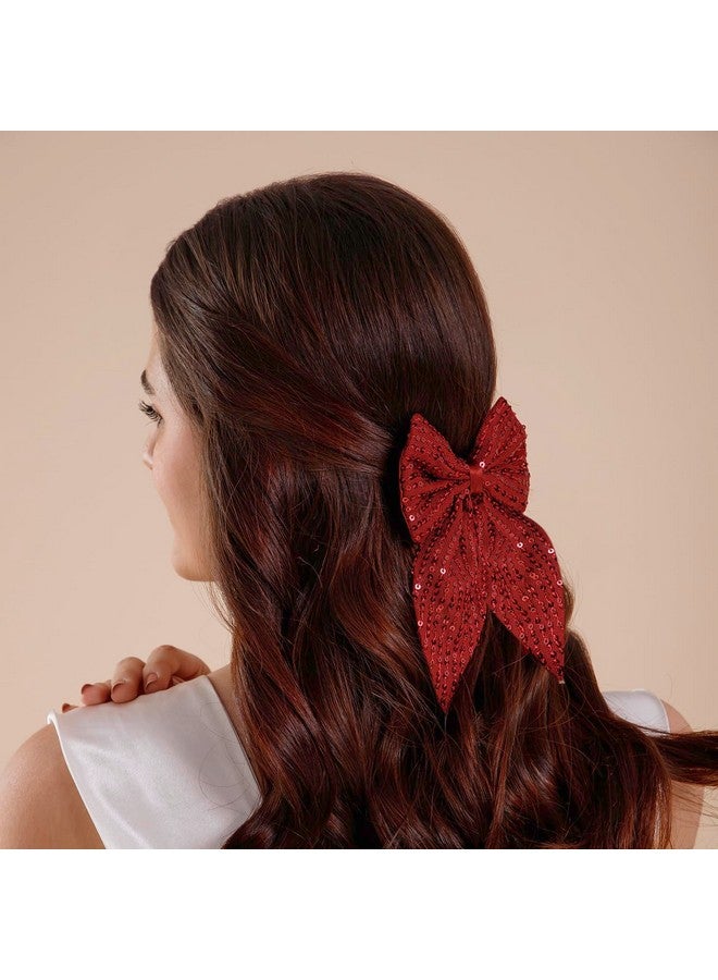 Radhu & Kabby Fancy Hair Bow Clip | Bow Style Ribbon Bow Tie Clip | Suitable for Girls/Women of All Age Group | Goes Well With All Attire | Red Maroon Colour | Pack of 1 - Image 3