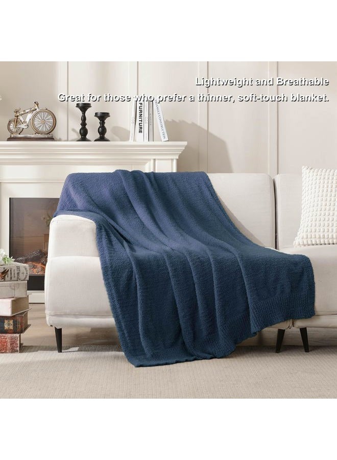 JOOJA Knit Throw Blanket Super Soft Warm Blanket for Couch Lightweight Fluffy Blanket for Bed Sofa 50x60 Inches Navy Blue - Image 2