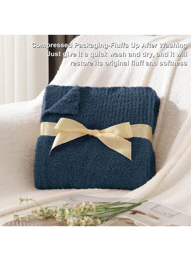 JOOJA Knit Throw Blanket Super Soft Warm Blanket for Couch Lightweight Fluffy Blanket for Bed Sofa 50x60 Inches Navy Blue - Image 5