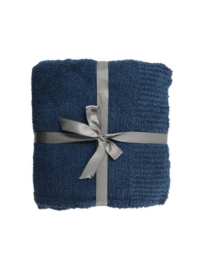 JOOJA Knit Throw Blanket Super Soft Warm Blanket for Couch Lightweight Fluffy Blanket for Bed Sofa 50x60 Inches Navy Blue - Image 1