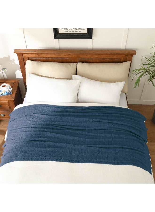 JOOJA Knit Throw Blanket Super Soft Warm Blanket for Couch Lightweight Fluffy Blanket for Bed Sofa 50x60 Inches Navy Blue - Image 3