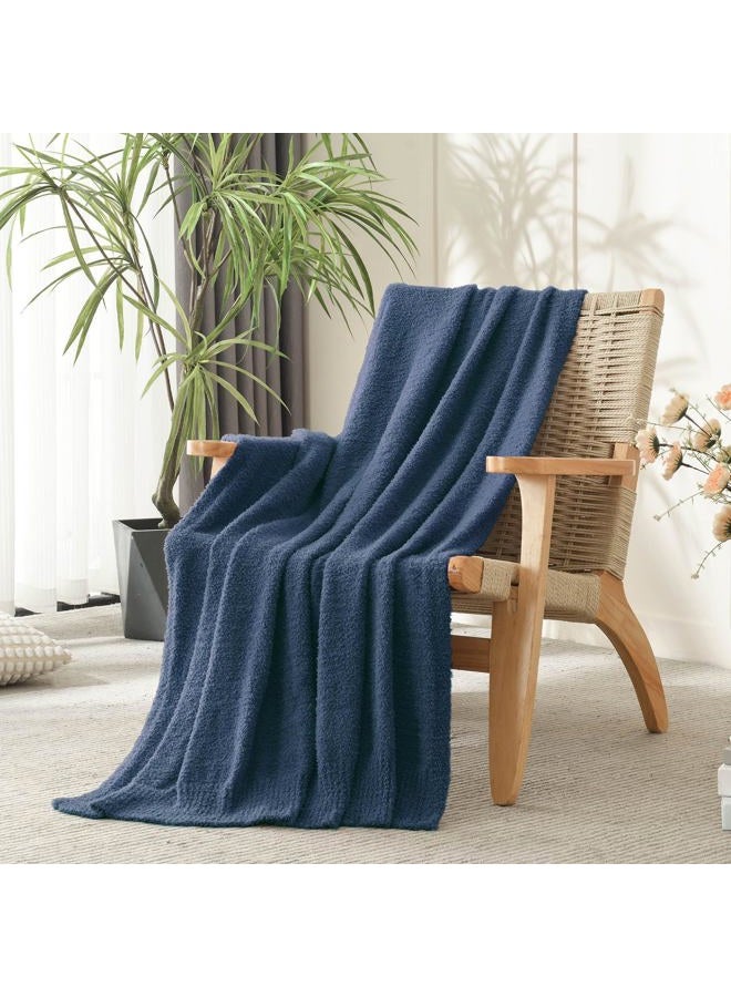 JOOJA Knit Throw Blanket Super Soft Warm Blanket for Couch Lightweight Fluffy Blanket for Bed Sofa 50x60 Inches Navy Blue - Image 4