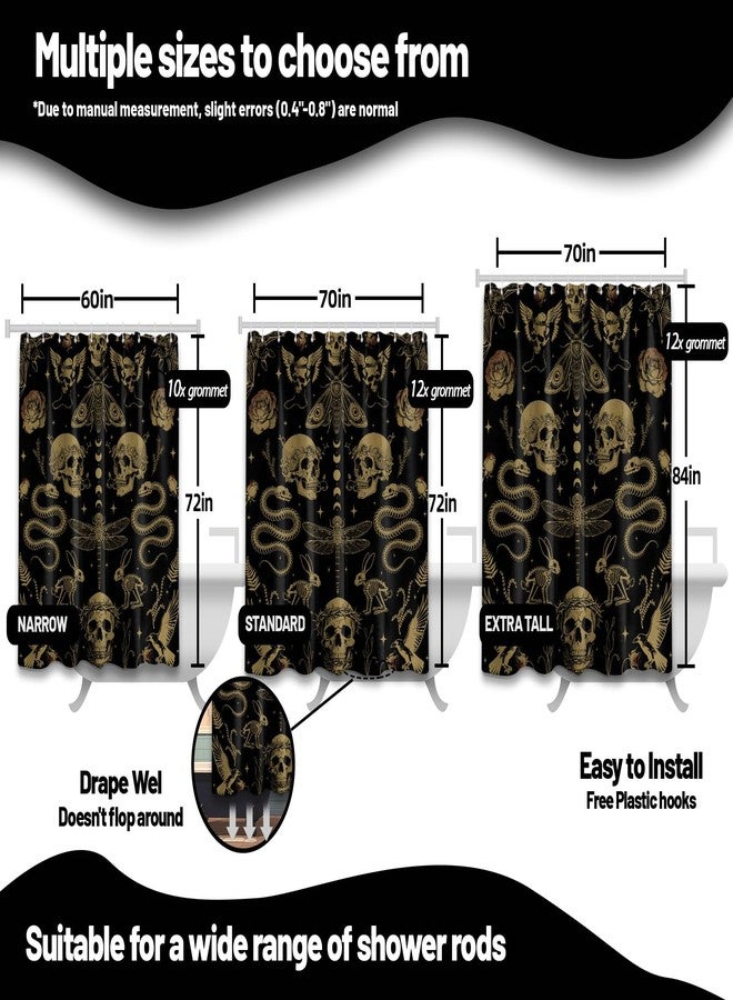 dueeia Skull Shower Curtain Dark Gothic Flower Skeleton Bat Shower Curtains for Horror Witchy Bathroom Decor, Waterproof Fabric 70 x 72 inch with Hooks - Image 5