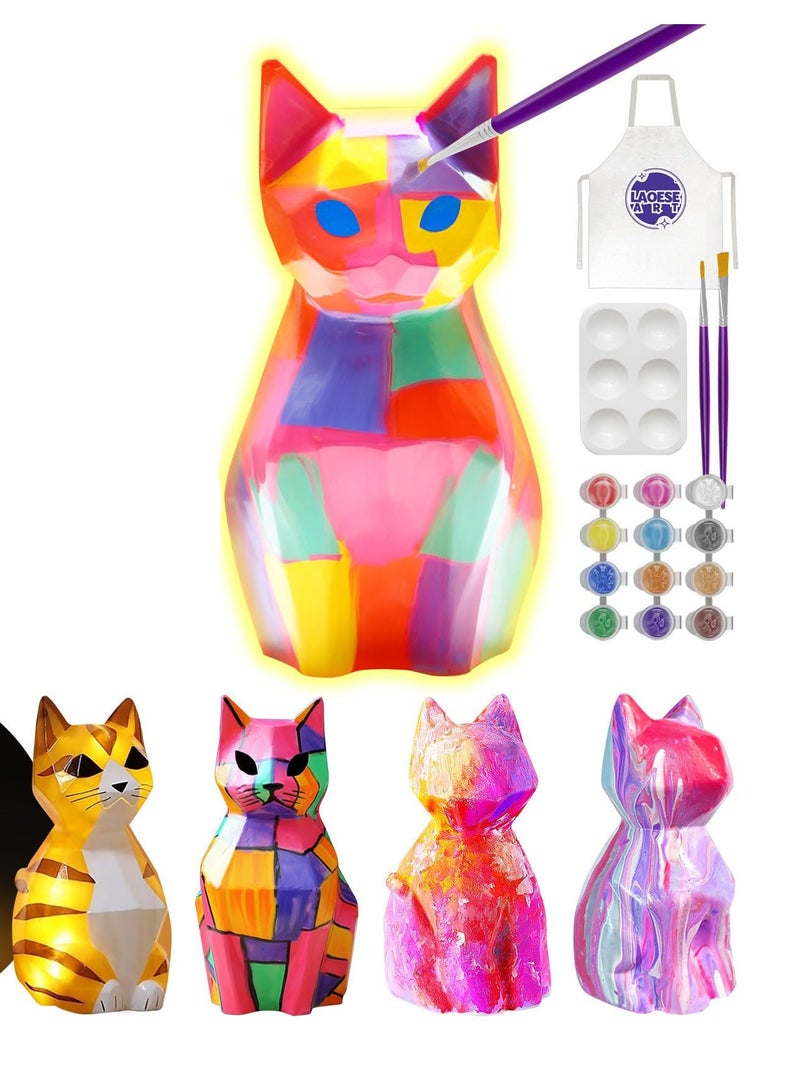 دوركو طلاء الخاصة القطة مصباح مجموعة، لوحة مجموعة الفنون والحرف اليدوية للأطفال، DIY القطة لوحة مجموعات للبنات الأولاد، الهدايا الإبداعية للأطفال الذين تتراوح أعمارهم بين 6-12 سنة (مصباح القطة) - Image 1