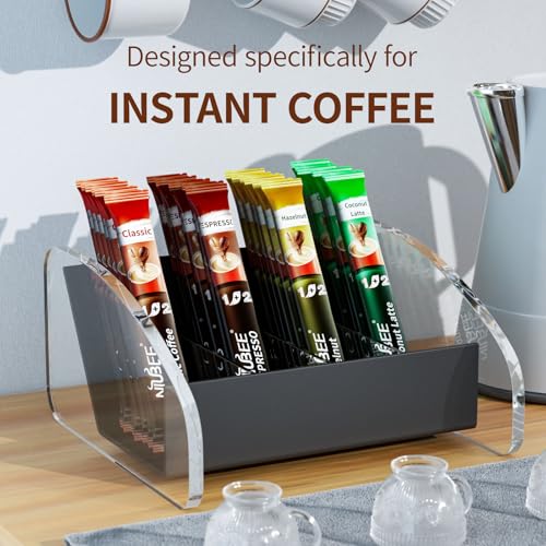NIUBEE Acrylic Coffee Station Organizer Instant Coffee Holder Bag Rack Set Up For Countertop - Image 3