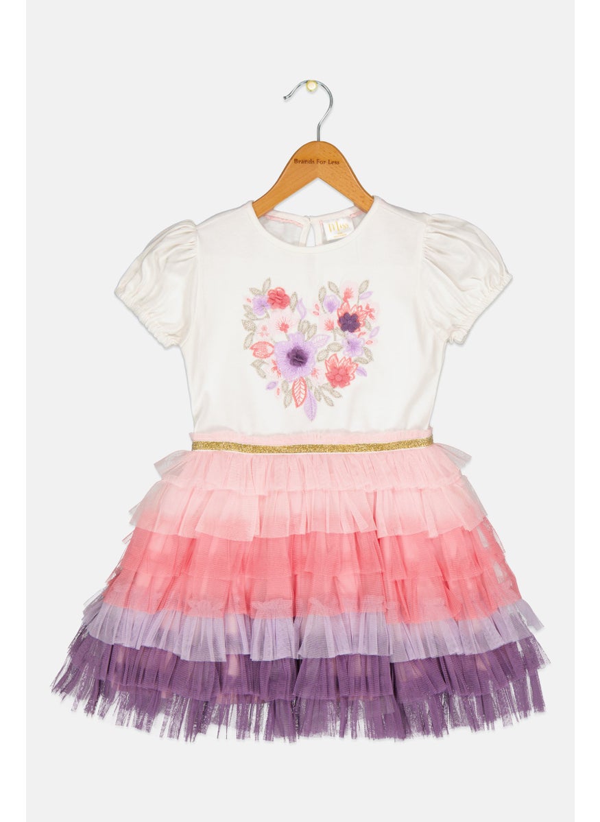 MISS Toddlers Girl Embroidered  Layered Party Dress, Multicolor  - Image 1