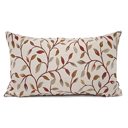YOUR SMILE Farmhouse Oblong Rectangle Floral Chenille Embroidery Decorative Throw Pillow Case Cushion Cover Lumbar Pillowcase for Sofa 12 x 20 Inch, Brown Leaves - Image 1