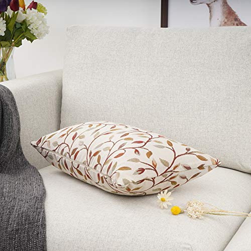 YOUR SMILE Farmhouse Oblong Rectangle Floral Chenille Embroidery Decorative Throw Pillow Case Cushion Cover Lumbar Pillowcase for Sofa 12 x 20 Inch, Brown Leaves - Image 3