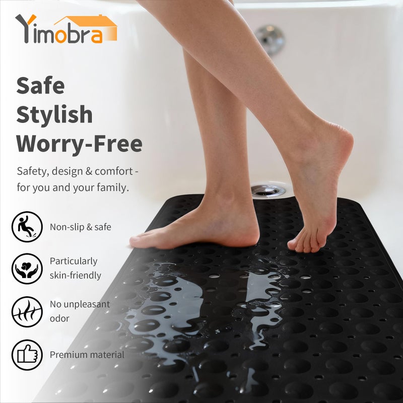 Yimobra Non Slip Bathtub Mat 40 x 16 Inch, Extra Long Shower Mat with Drain Holes, Machine Washable Baby Bath Mats, Strong Suction Cups for Bathroom Floor, Black - Image 5