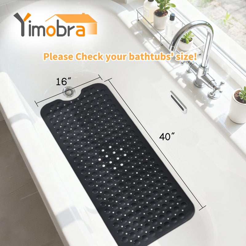 Yimobra Non Slip Bathtub Mat 40 x 16 Inch, Extra Long Shower Mat with Drain Holes, Machine Washable Baby Bath Mats, Strong Suction Cups for Bathroom Floor, Black - Image 2
