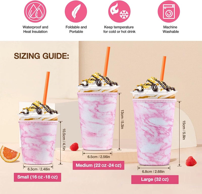 كي بي اكس 3 Pack Iced Coffee Cup Sleeve for Large Sized Cups, Reusable Neoprene Iced Coffee Cup Holder for Hot Cold Drinks, Compatible with Starbucks, Dunkin Donuts, and More - Image 2