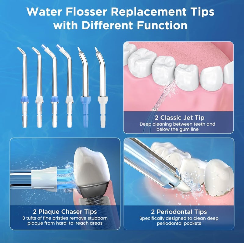 Oralphi Replacement Tips for Waterpik, Water Flosser Replacement Heads Parts for Waterpik Oral Irrigator(2 Classic Jet Tips + 2 Plaque Chaser Tips + 2 Periodontal Tips + Storage Case Combo) - Image 3