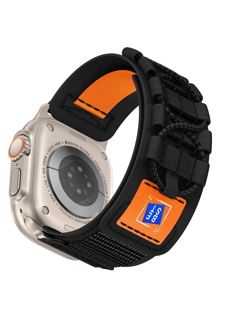 سوار رياضي متين من النايلون لساعة Apple Watch Ultra 2 وSeries 9/8/7/SE/6، 49 مم - 42 مم، حزام فيلكرو للرجال، أسود - Image 1