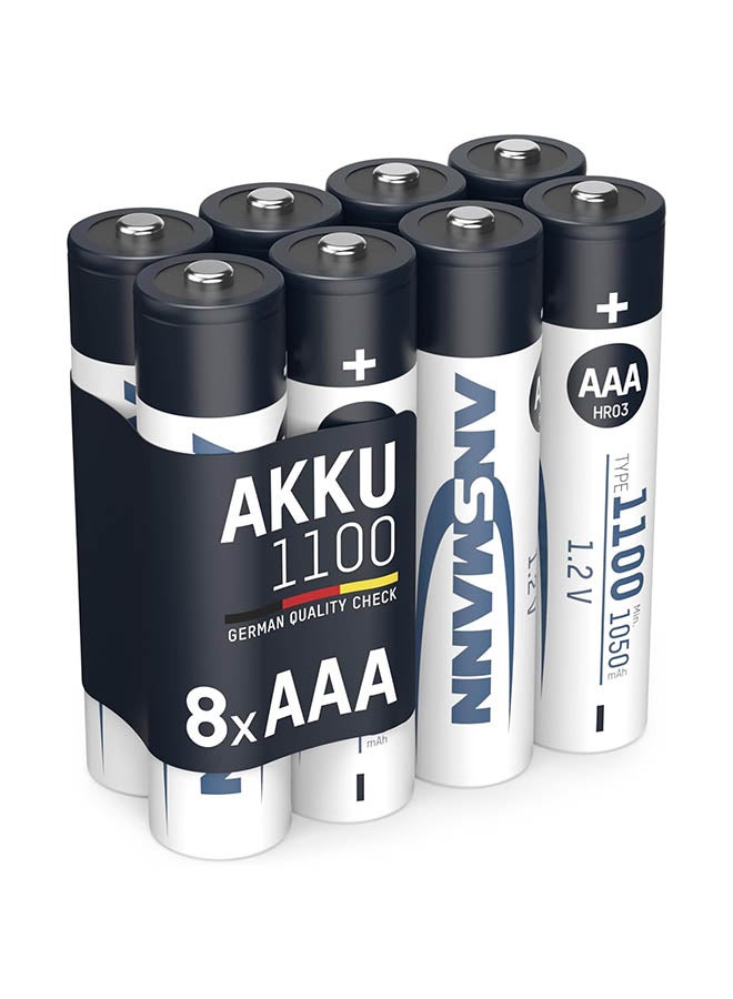 ANSMANN AAA Rechargeable Batteries [Pack Of 8] 1100 Mah Nimh High Capacity AAA Type Size Battery For Cordless Phone Handsets, Toys, Digital Cameras, Solar Lights And Game Consoles  - Image 1