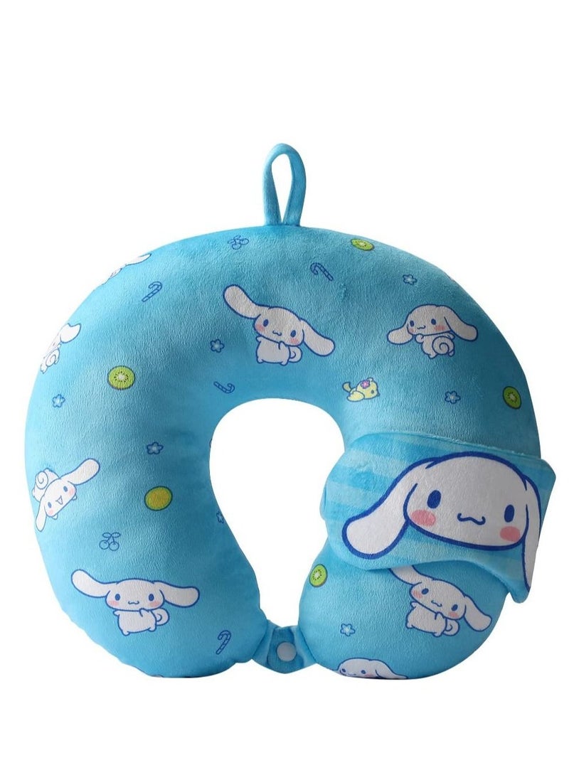 واي آند دي Travel Neck Pillow with Eye Mask, Cartoon Sanrio Memory Foam Pillow, for Kids, Suitable Travelling, Sleeping, Airplane, Car, Home & Office (Blue) - Image 1
