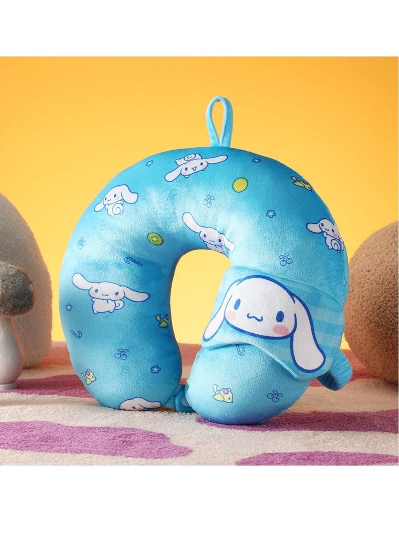 واي آند دي Travel Neck Pillow with Eye Mask, Cartoon Sanrio Memory Foam Pillow, for Kids, Suitable Travelling, Sleeping, Airplane, Car, Home & Office (Blue) - Image 2