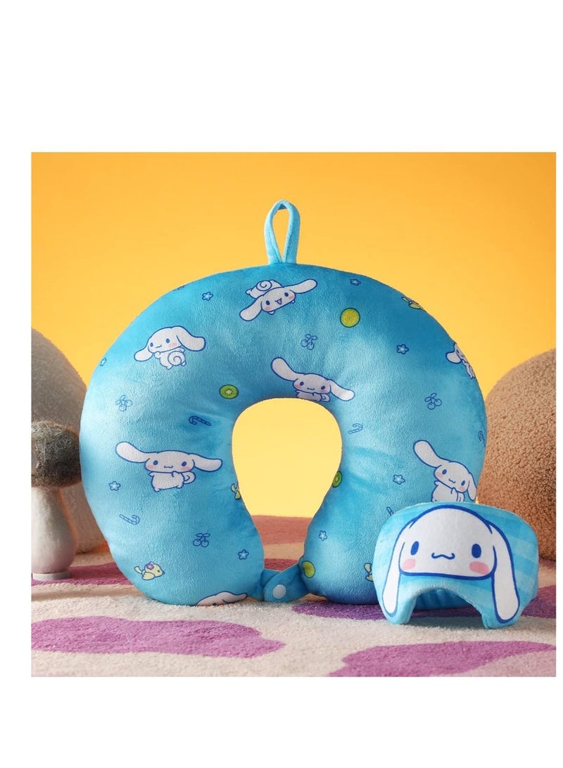 واي آند دي Travel Neck Pillow with Eye Mask, Cartoon Sanrio Memory Foam Pillow, for Kids, Suitable Travelling, Sleeping, Airplane, Car, Home & Office (Blue) - Image 3