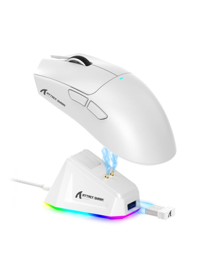 Attack Shark ATTACK SHARK X11 Lightweight Wireless Gaming Mouse with RGB Charging Dock,Tri-Mode-2.4G/USB-C Wired/BT,22K DPI,PAW3311 Optical Sensor,HUYU Switch, 5 programmable Buttons for PC/Mac(White)  - Image 1