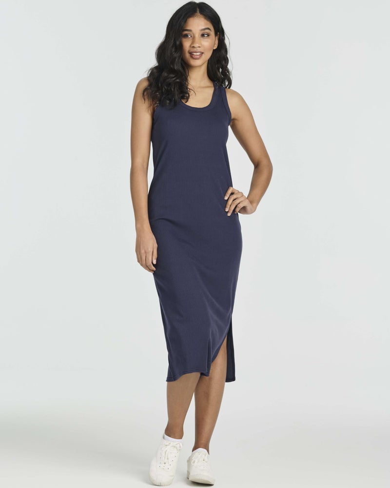 REALESSENTIALS Real Essentials 3 Pack: Women's Ribbed Knit Sleeveless Crew Neck Tank Casual Midi Shift Dress with Slit - Image 2
