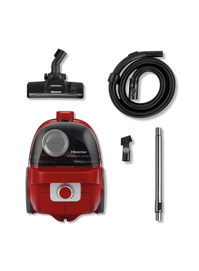 Hisense 2.2L 1900 Watts Vacuum Cleaner, Cyclonic Power, Double HEPA Filtration, Compact Size, Soft Start, 2 in 1 Nozzle (HVC1901GACRCY Red & Black) 1900 W HVC1901GACRCY red & black - Image 3
