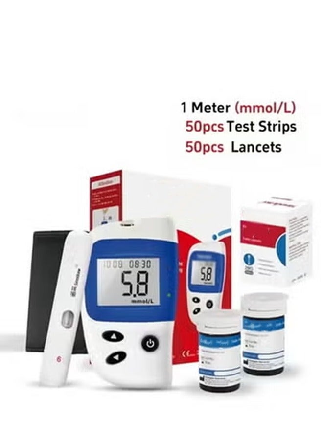 Generic Blood Glucose Monitoring System With 50 Test Strips And Lancets,No coding,Rapid result,Large screen display,safe and hygienic,200 Test memory  - Image 1