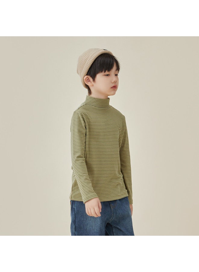 Half-zip Base Layer, Autumn And Winter Style Children's Two-tone Striped Warm T-shirt, Mid To Large Kids' Brushed Fleece Long Sleeve Thermal Shirt - Image 5