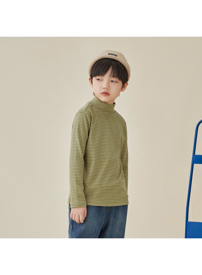 Half-zip Base Layer, Autumn And Winter Style Children's Two-tone Striped Warm T-shirt, Mid To Large Kids' Brushed Fleece Long Sleeve Thermal Shirt - Image 4