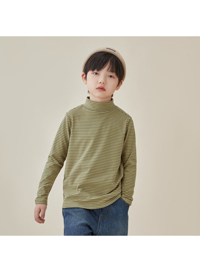 Half-zip Base Layer, Autumn And Winter Style Children's Two-tone Striped Warm T-shirt, Mid To Large Kids' Brushed Fleece Long Sleeve Thermal Shirt - Image 2