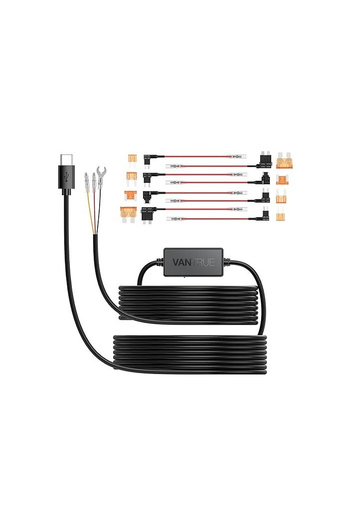 Vantrue 11.5ft Type C USB 12V 24V to 5V Dash Cam Hardwire Kit with Add a Circuit Fuses, Low Voltage Protection for N4, N4 Pro, N5,E1,E1 Lite,E2,E3,S1 Pro, N1 Pro(2023) - Image 1